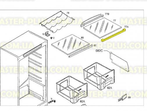 Обрамление стеклянной полки (переднее) Zanussi 2425097025 для холодильника