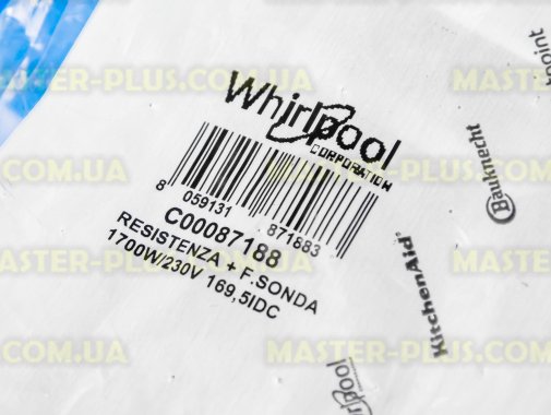 ТЭН 1700W 175мм подогнутый с отв. Indesit C00087188 для стиральной машины