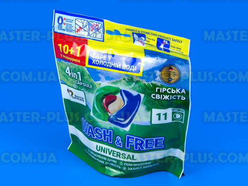 Гелеві капсули для прання WASH&amp;FREE Universal Гірська свіжість 4in1 11 шт.