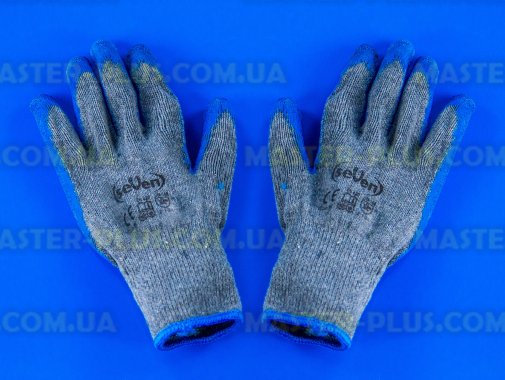 Перчатки трикотажные серые с синим вспененным латексным покрытием