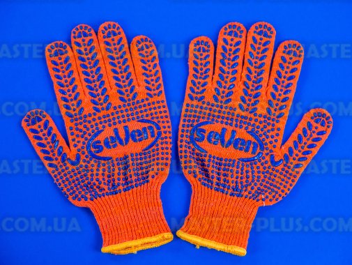 Перчатки трикотажные оранжевые с ПВХ точкой (7 класс, 5 ниток)