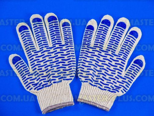 Перчатки трикотажные белые с ПВХ точкой "Волна" (10 класс, 3 нитки)