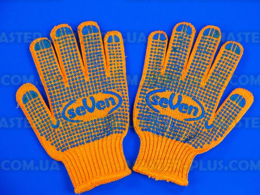 Перчатки трикотажные оранжевые с ПВХ точкой (7 класс, 5 ниток)