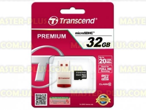 

Карта памяти Transcend Miсro-SDHC memory card 32GB + P3 Card Reader, class 10 (TS32GUSDHC10-P3)