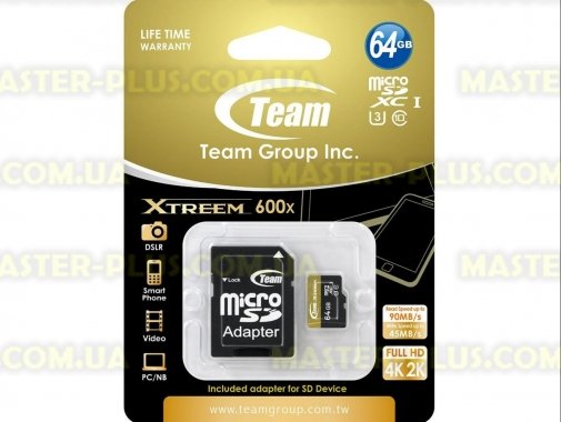 

Карта памяти Team 64GB microSD class 10 UHS| U3 (TUSDX64GU303)
