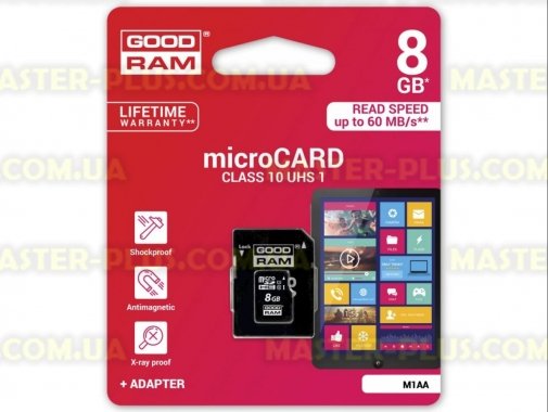 

Карта памяти GOODRAM 8GB microSDHC class 10 USH-I (M1AA-0080R11)