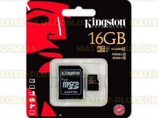 

Карта памяти Kingston 16Gb microSDHC Class 10 UHS-I + SD adapter (SDCA10/16GB)