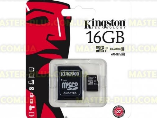 Карта пам'яті Kingston 16GB microSDHC Class 10 UHS-I (SDC10G2 / 16GB) для комп'ютера