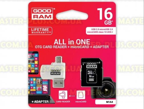 

Карта памяти GOODRAM 16GB microSD class 10 USH-I (M1A4-0160R11)
