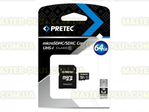 

Карта памяти Pretec 64Gb microSDXC UHS-I (STSX64G-SA)