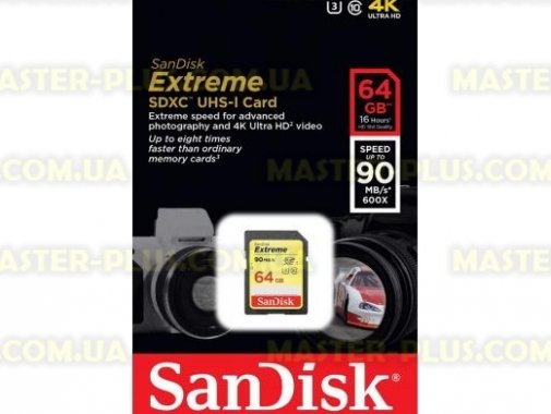 

Карта памяти SANDISK Extreme SDXC 64GB Class 10 UHS-I U3 (SDSDXNE-064G-GNCIN)